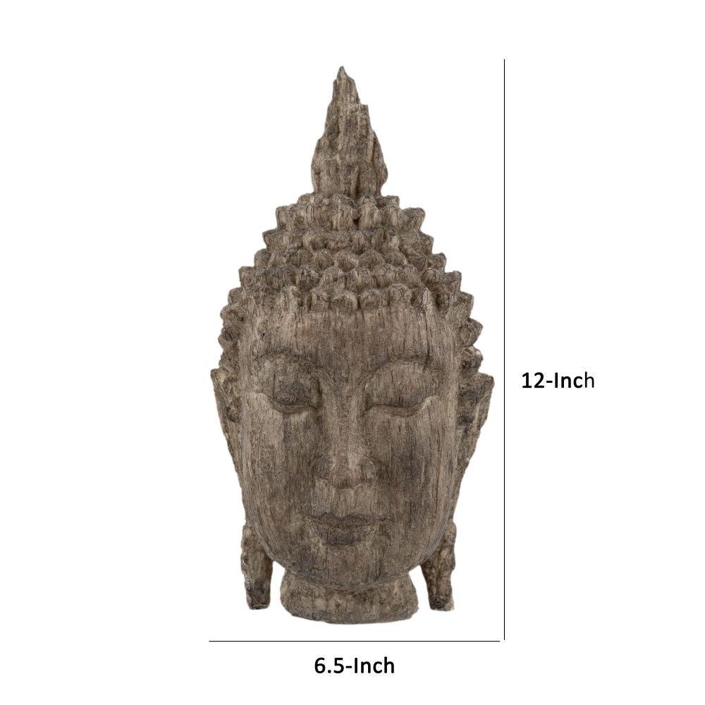 12 Inch Buddha Head Sculpture, Soothing Decorative Accent, Polyresin, Brown By Casagear Home