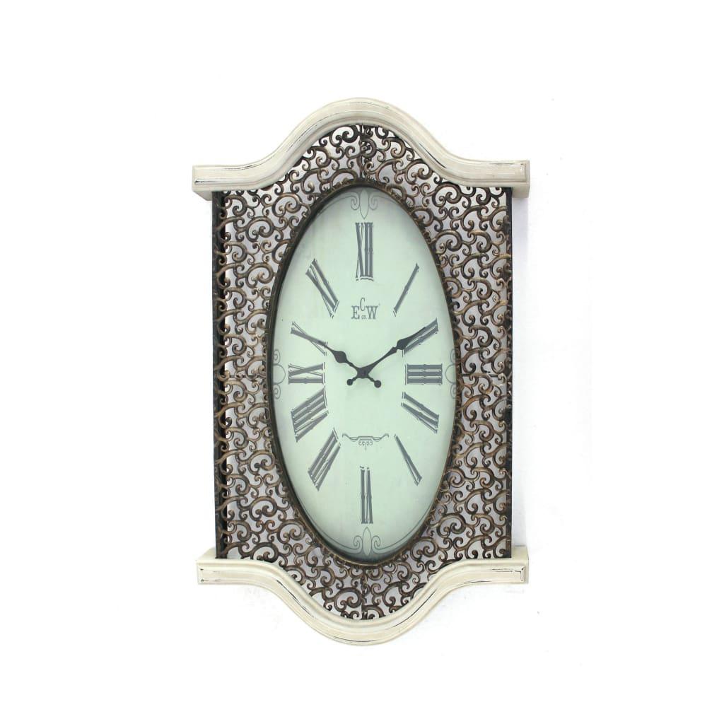 20" X 31" Scalloped Wall Clock Featuring Elaborate Designs, White By Casagear Home