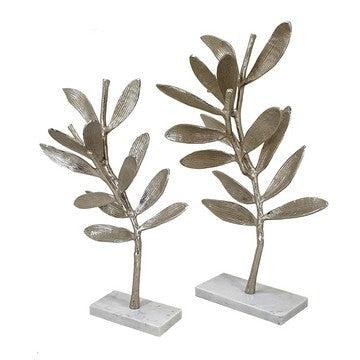 28, 23 Inch Pair of Metal Statues, Decorative Olive Tree Accent, White by Casagear Home