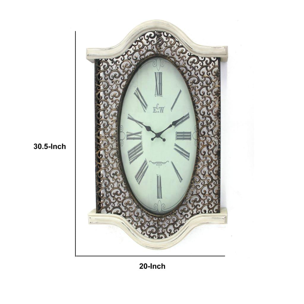 20" X 31" Scalloped Wall Clock Featuring Elaborate Designs, White By Casagear Home