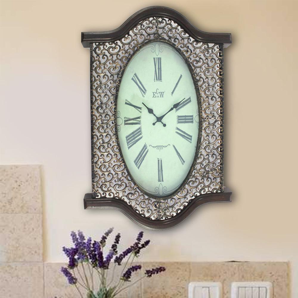 Wall Clock featuring a Scalloped Wooden Upper and Lower Section, Brown by Casagear Home
