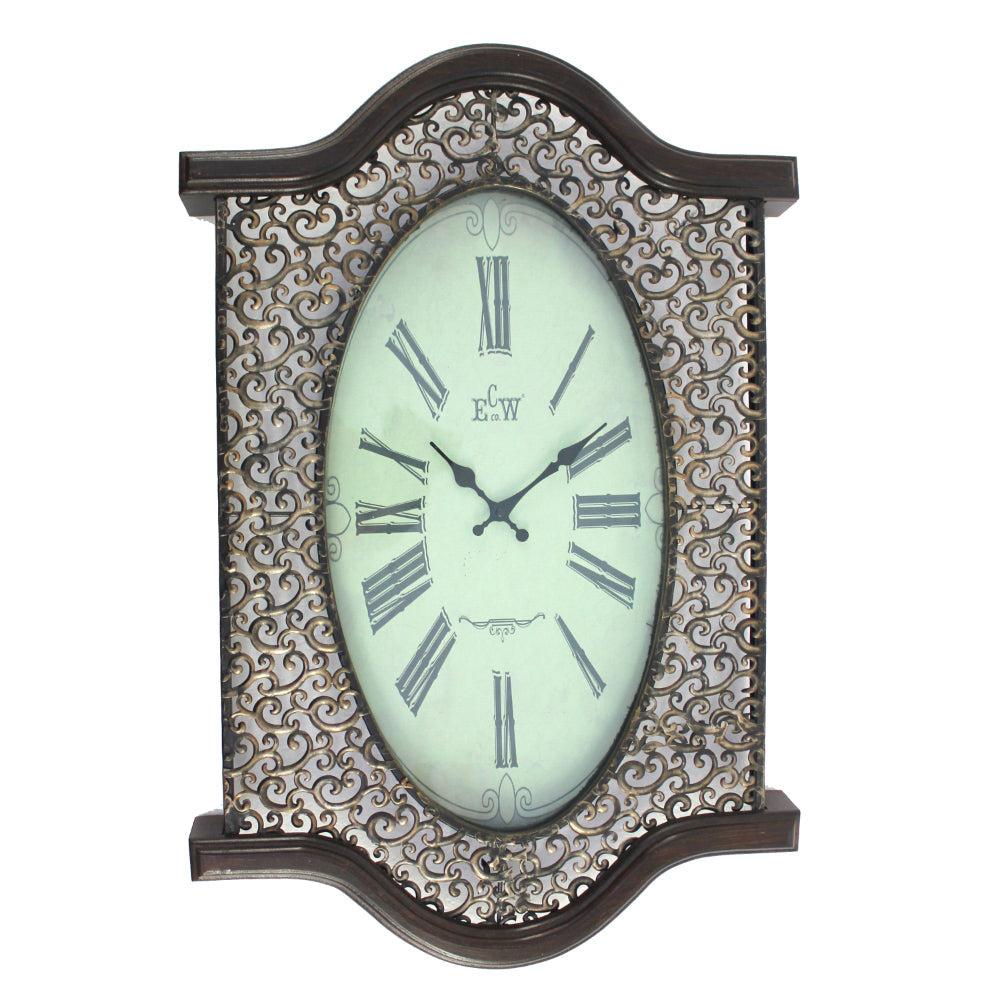 Wall Clock featuring a Scalloped Wooden Upper and Lower Section, Brown by Casagear Home