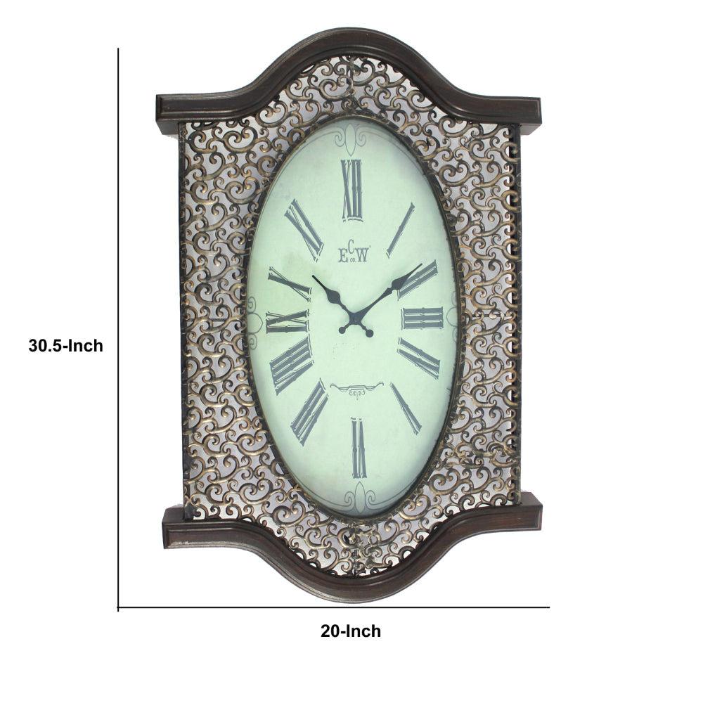 Wall Clock featuring a Scalloped Wooden Upper and Lower Section, Brown by Casagear Home