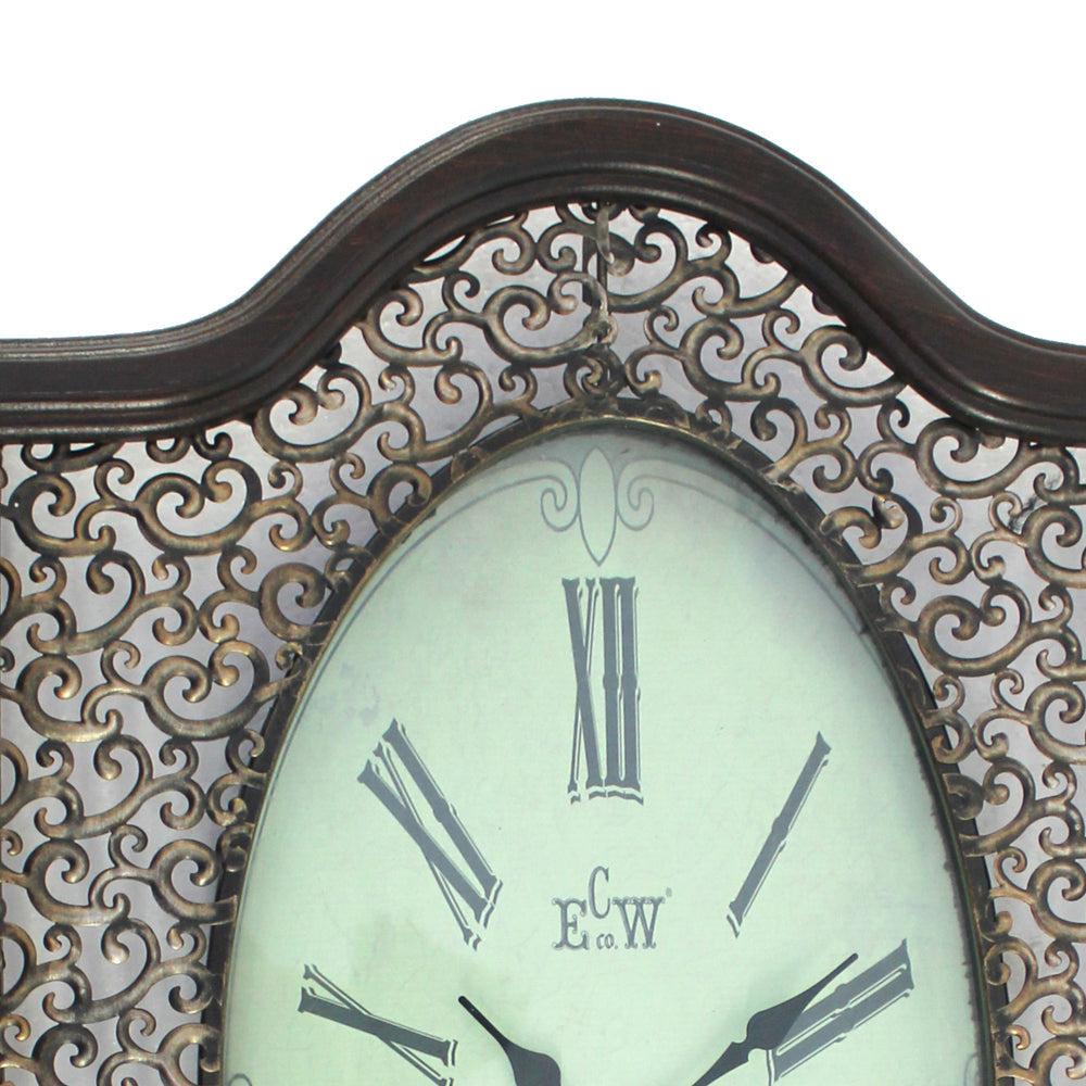 Wall Clock featuring a Scalloped Wooden Upper and Lower Section, Brown by Casagear Home