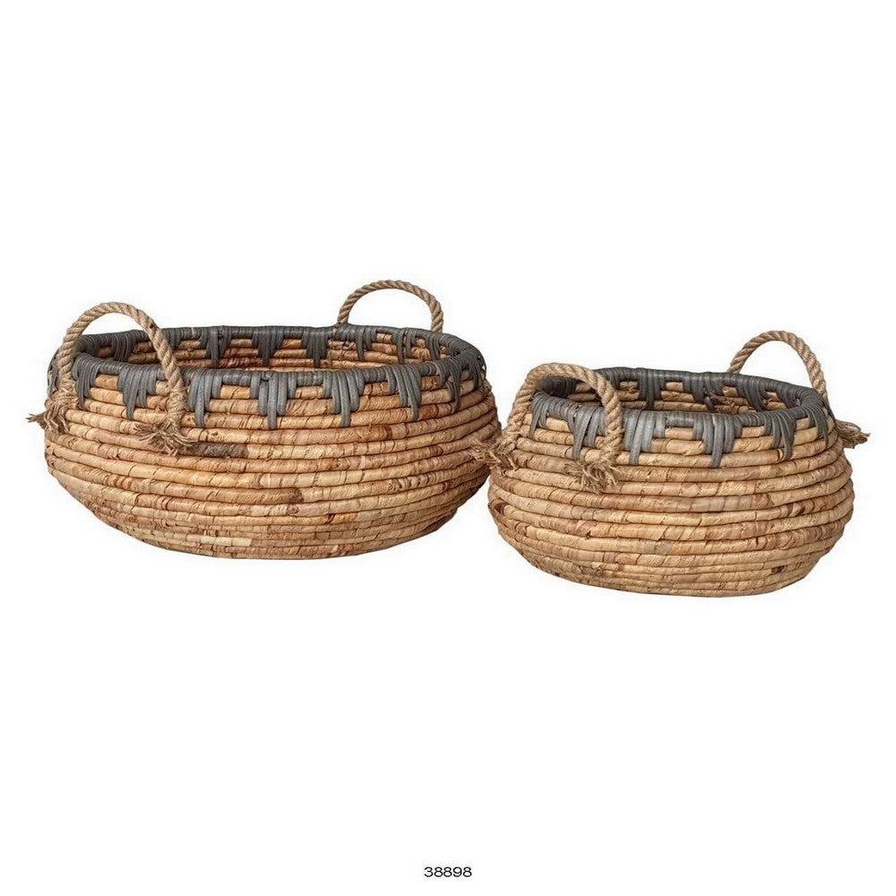 Set of 2 Decorative Storage Baskets, Handcrafted from Water Hyacinth Fiber, Brown by Casagear Home