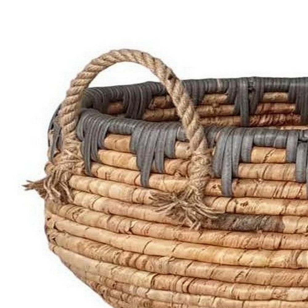 Set of 2 Decorative Storage Baskets, Handcrafted from Water Hyacinth Fiber, Brown by Casagear Home