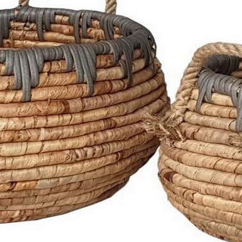 Set of 2 Decorative Storage Baskets, Handcrafted from Water Hyacinth Fiber, Brown by Casagear Home
