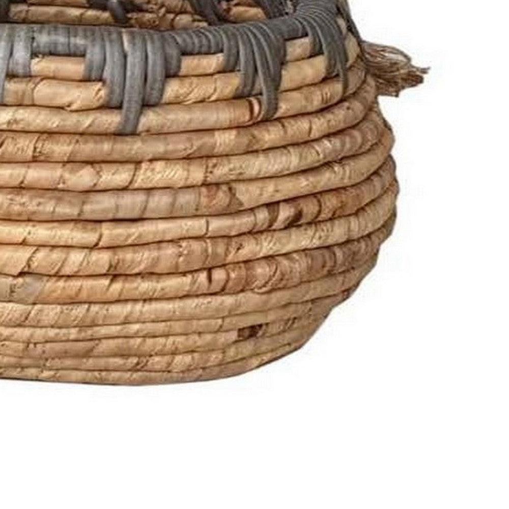 Set of 2 Decorative Storage Baskets, Handcrafted from Water Hyacinth Fiber, Brown by Casagear Home