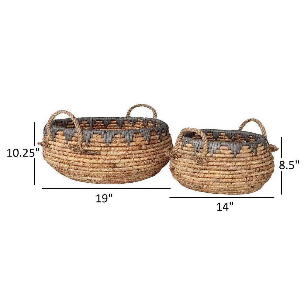 Set of 2 Decorative Storage Baskets, Handcrafted from Water Hyacinth Fiber, Brown by Casagear Home