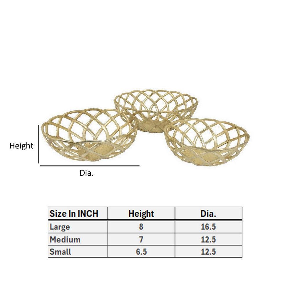 Lyna Set of 3 Modern Decorative Metal Baskets, 18 Inches, Gold Hue from Casagear Home