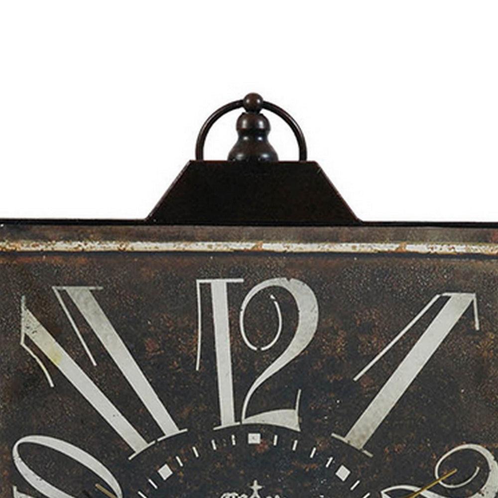 27 Inch Wall Clock, Decoration, Retro Aesthetic, Weathered Black Finish By Casagear Home