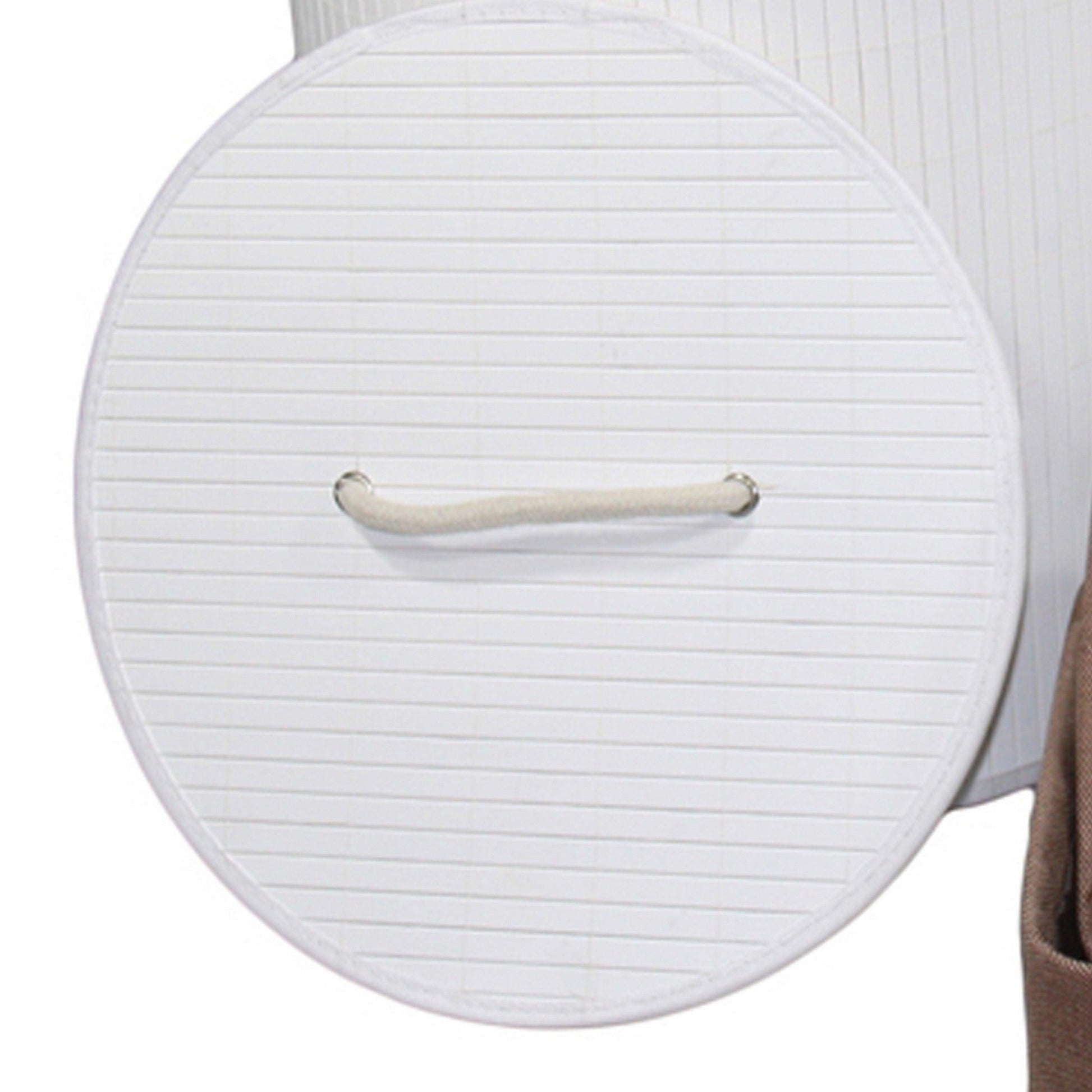 5 Piece Set of Laundry Basket and Tray, Round Folding Brown Bamboo, White from Casagear Home