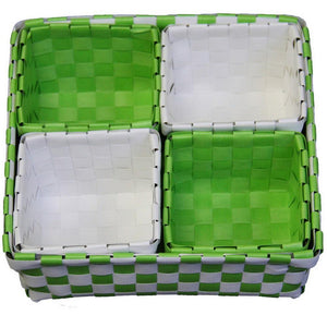 5 Piece Basket and Trays, Handcrafted, Checkered Design, Green and White By Casagear Home