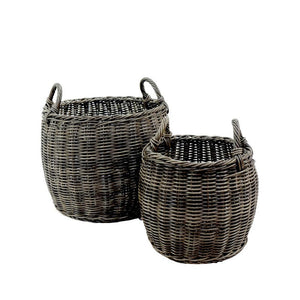 Set of 2 Storage and Laundry Baskets, Featuring Round Handles, Hand Woven Wicker, Gray from Casagear Home