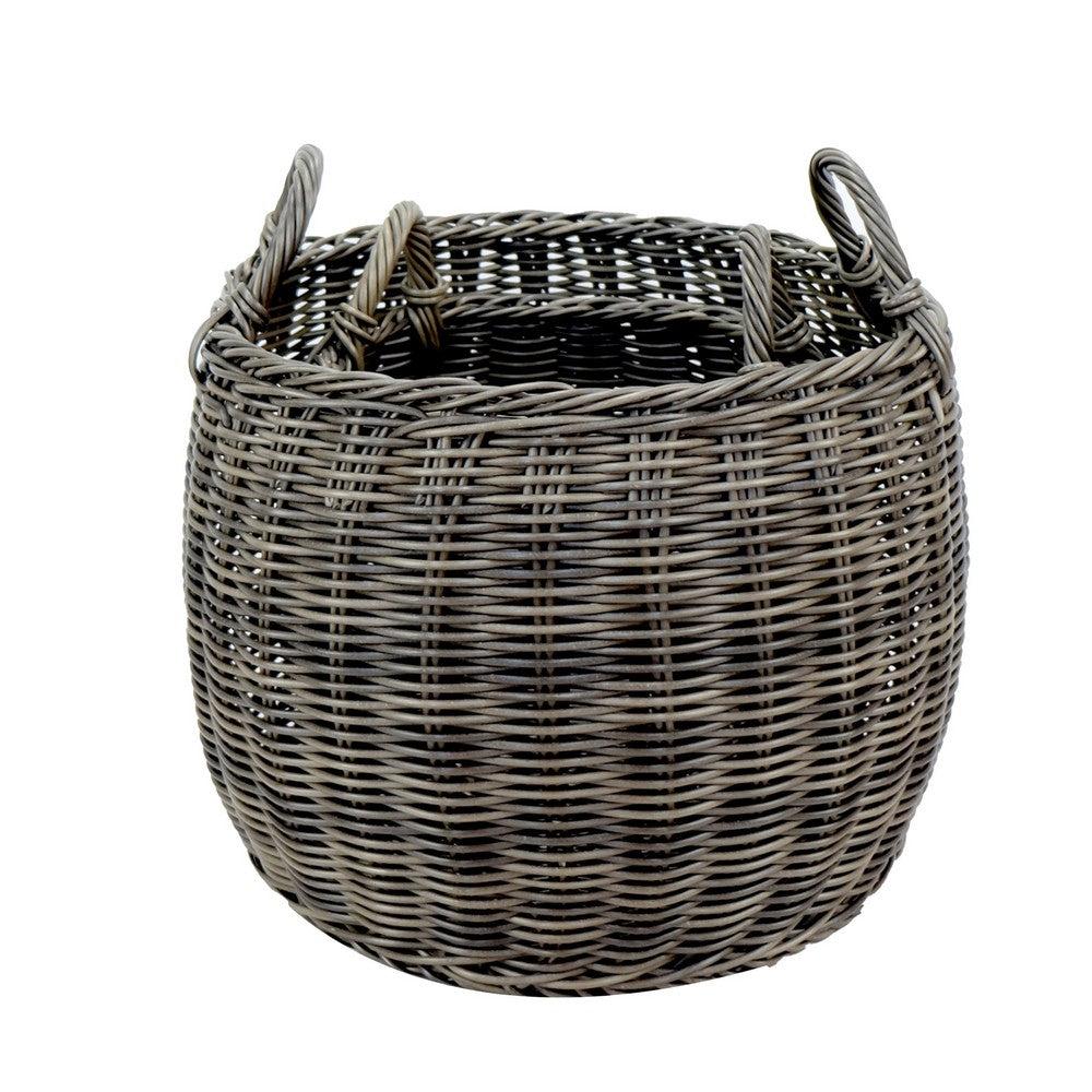 Set of 2 Storage and Laundry Baskets, Featuring Round Handles, Hand Woven Wicker, Gray from Casagear Home