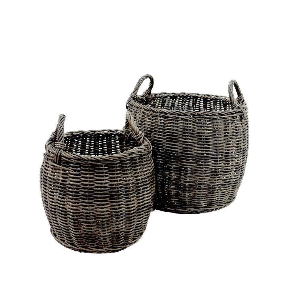 Set of 2 Storage and Laundry Baskets, Featuring Round Handles, Hand Woven Wicker, Gray from Casagear Home