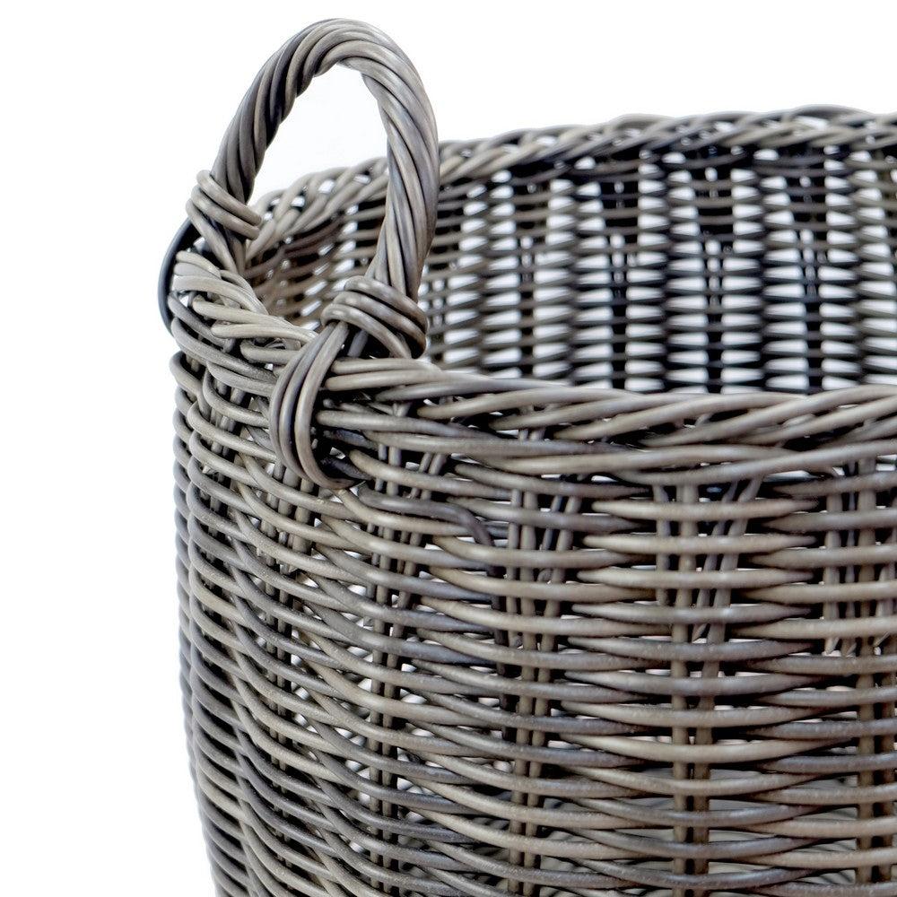 Set of 2 Storage and Laundry Baskets, Featuring Round Handles, Hand Woven Wicker, Gray from Casagear Home