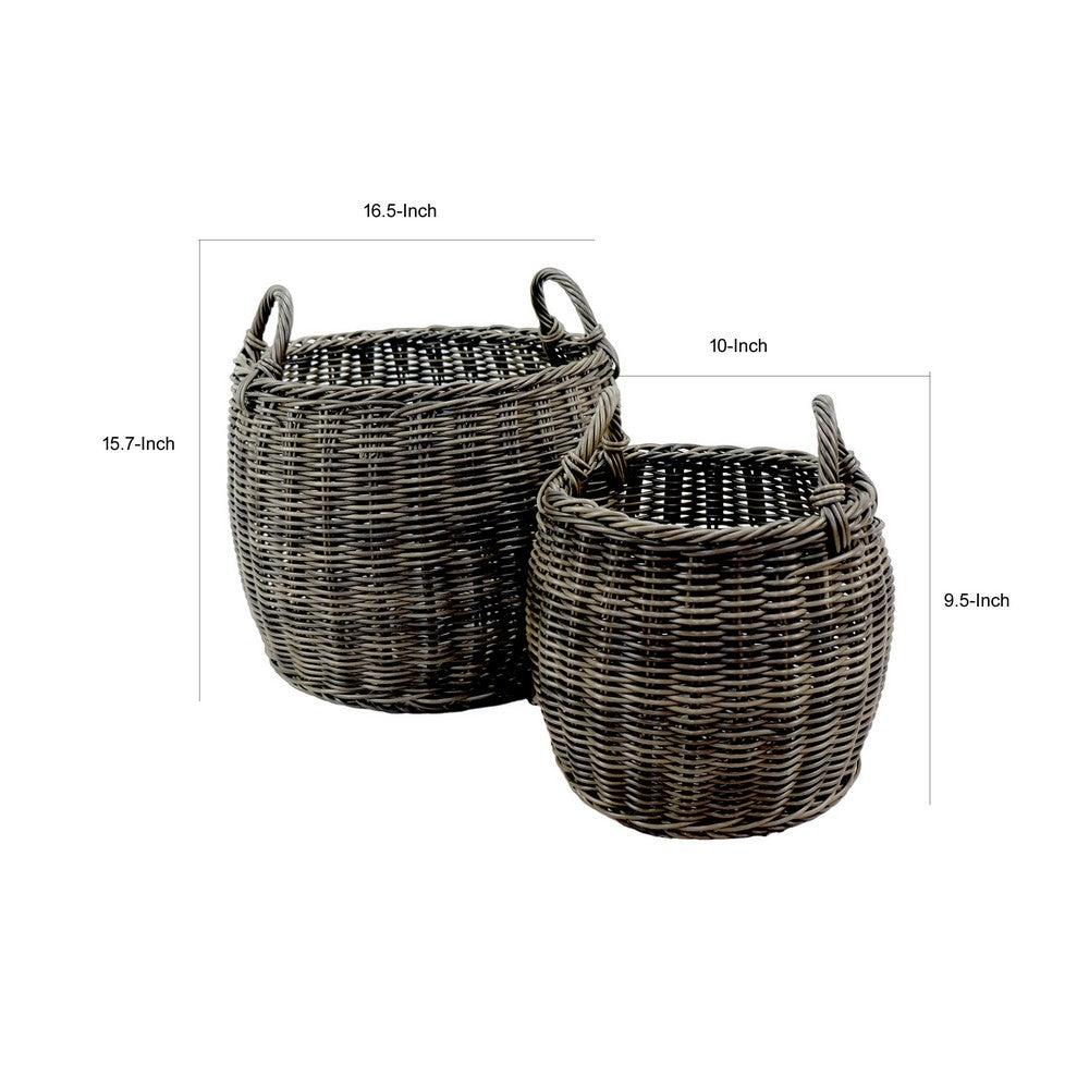 Set of 2 Storage and Laundry Baskets, Featuring Round Handles, Hand Woven Wicker, Gray from Casagear Home