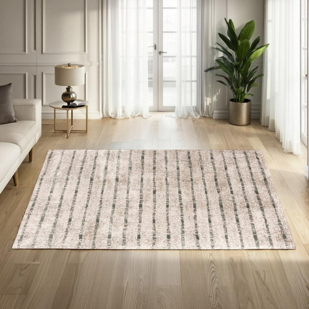 Ashley Bony 5 x 7 Area Rug, Stripe Pattern in Cream and Sage with Soft Texture