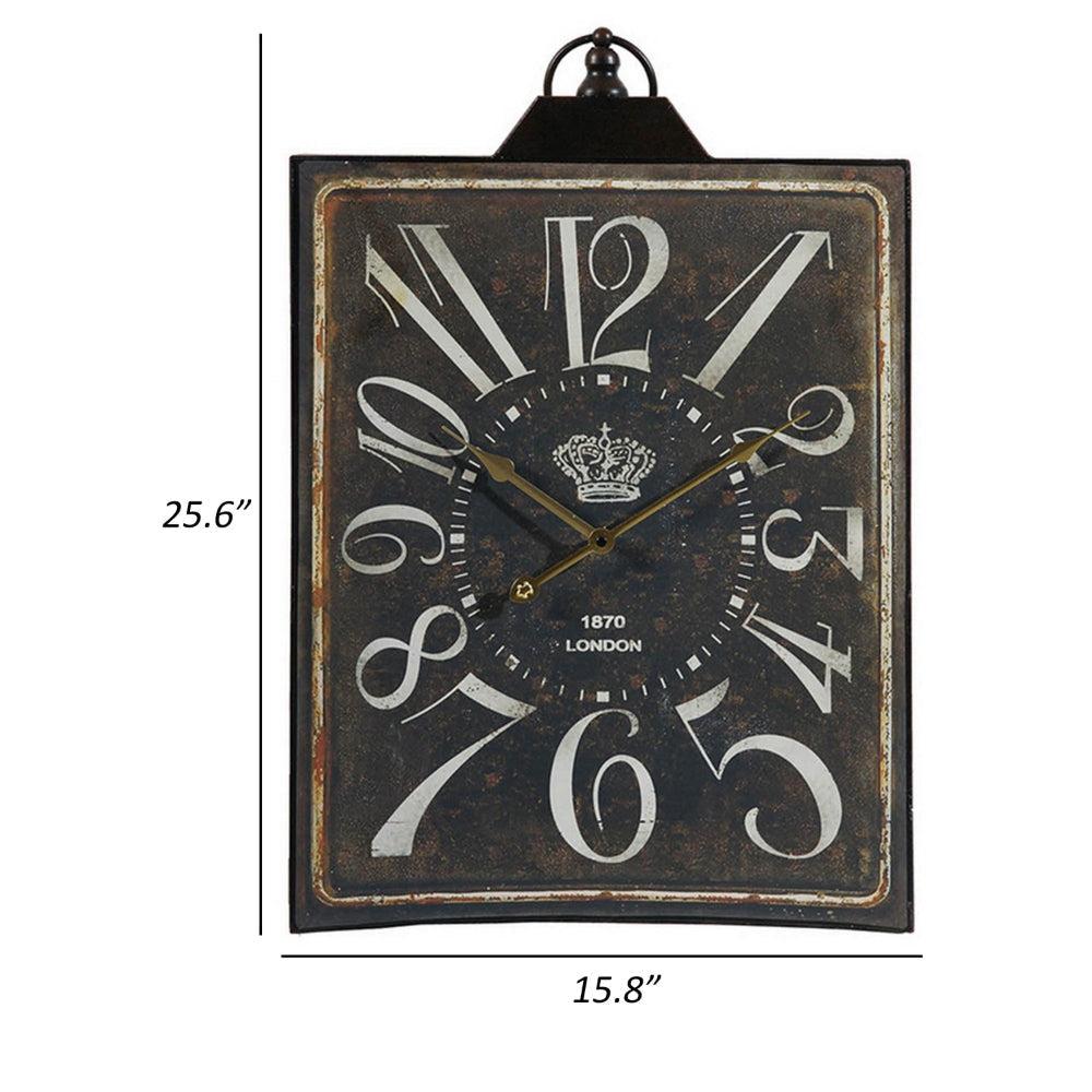 27 Inch Wall Clock, Decoration, Retro Aesthetic, Weathered Black Finish By Casagear Home