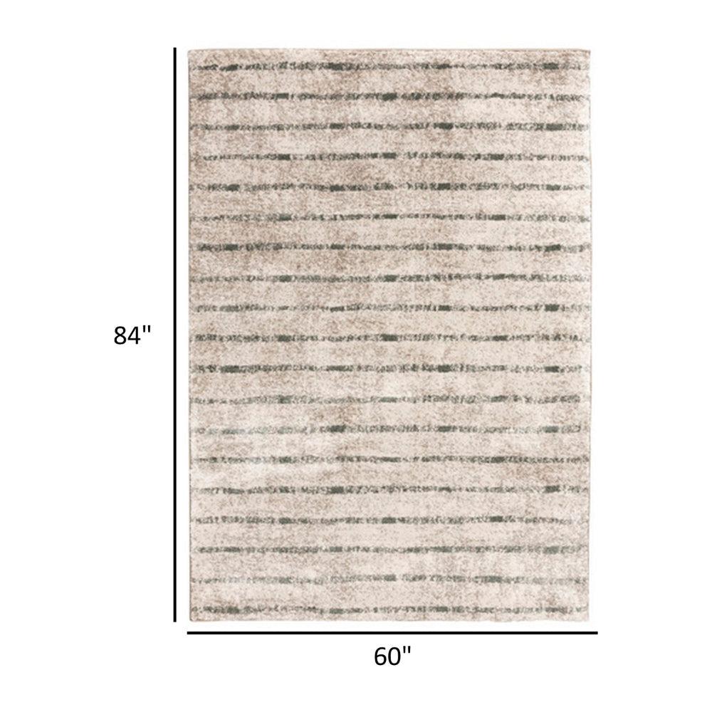 Ashley Bony 5 x 7 Area Rug, Stripe Pattern in Cream and Sage with Soft Texture