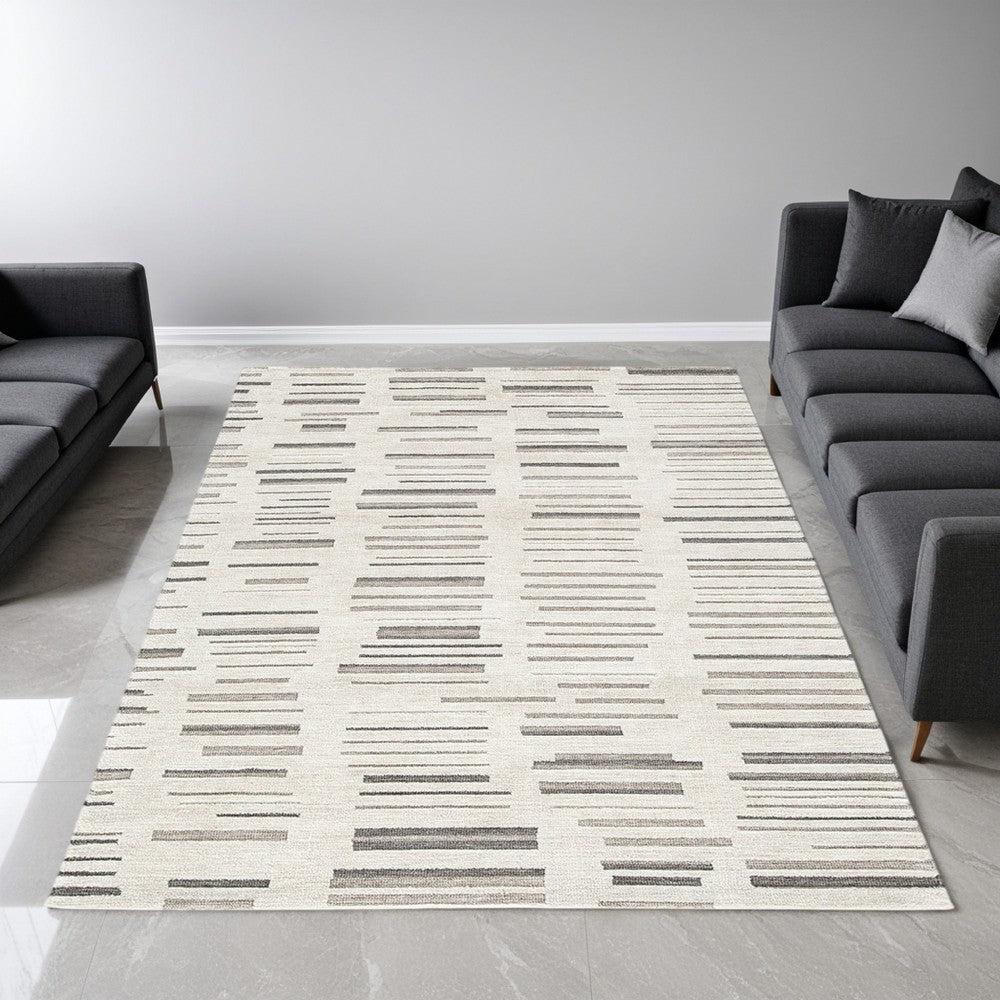 Ashley Meaw 5 x 7 Medium Area Rug, Abstract Striped Pattern, Ivory