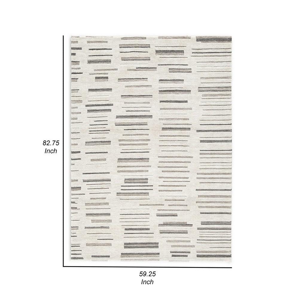 Ashley Meaw 5 x 7 Medium Area Rug, Abstract Striped Pattern, Ivory