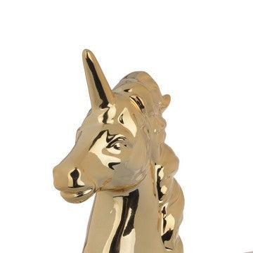 11 Inch Unicorn Figurine for Sitting, Ceramic Statue with Gold Metallic Finish from Casagear Home