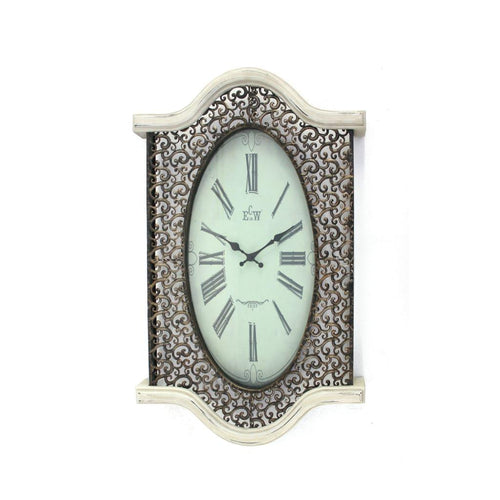 20" X 31" Scalloped Wall Clock Featuring Elaborate Designs, White By Casagear Home